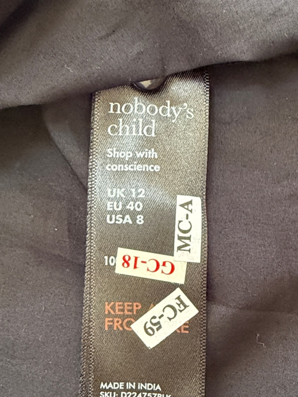 Nobody’s Child Sz 8, black cotton sleeveless  dress with smocking.UK size 12. - Picture 9 of 10